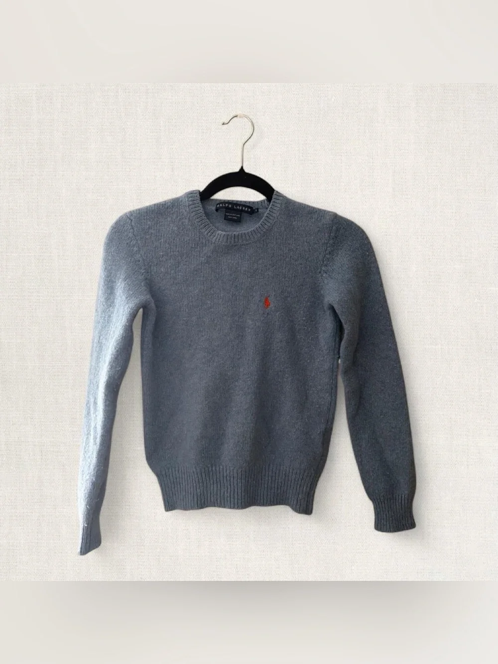 Ralph Lauren Blue Crewneck Sweater with Orange Pony Logo